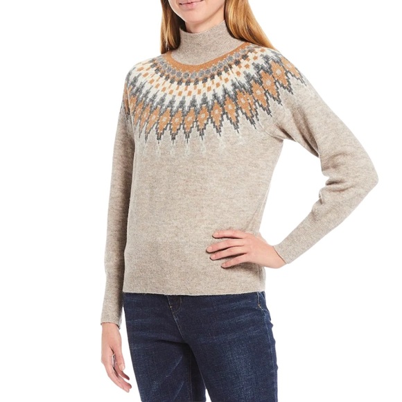 A Loves A Dillards Mock Neck Fair Isle Wool Blend Sweater Medium - Picture 1 of 8
